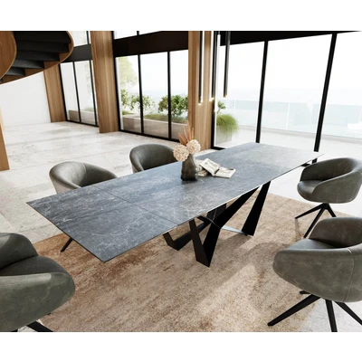 Afbeelding van DELIFE Eetkamertafel Edge 200 300x100 keramiek Laminam®Nero Greco grijs spider vlak staal zwart uitschuifbaar