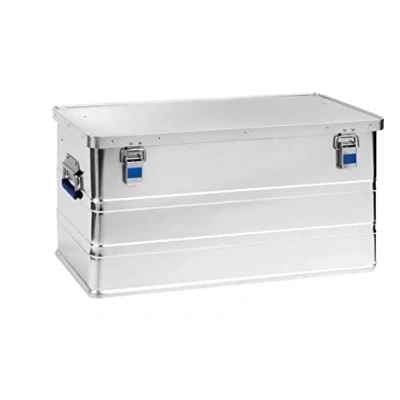 Afbeelding van hünersdorff Aluminium box eco 93 liter, waterdicht met rubberen afdichting, licht, stabiel, inklapbare handgrepen, voorbereiding voor sloten, kleur: zilver, 451350