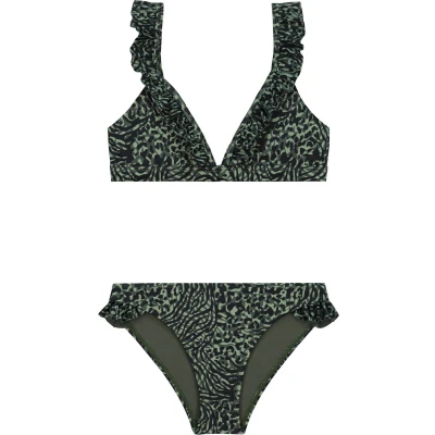 Afbeelding van Shiwi Bikini SET BELLA FIXED TRIANGLE RUFFLE forest green mixed animal 110/116