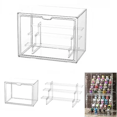Afbeelding van Siyecioa Vitrinekast met 3 ladders, doorzichtige acryl displaybox deur, Lego vitrine, stofdichte beschermende vitrine voor Funko Pop, verzamelobjecten, Popmart, minifiguurfiguren (36 x 23 27 cm)
