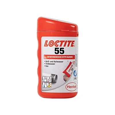 Afbeelding van Loctite 55, draadafdichtdraad voor snelle afdichting, schroefdraadafdichting buisschroefdraad en aansluitstukken, metalen kunststof, 1 x 160 m