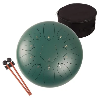 Afbeelding van LOMUTY 12 Inches Staal Tong Drum C Sleutel 11 Notes, Percussie Instrument, Stalen Tongtrommel Hand Pan met Mallets/Trommel Draagtas(Donkergroen)