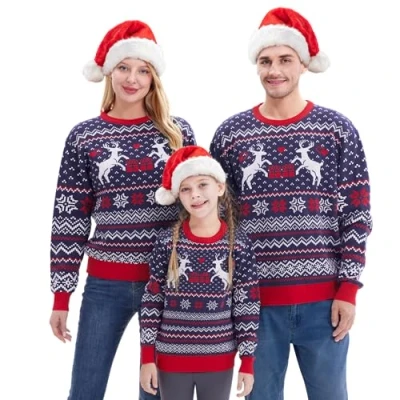 Afbeelding van Giggling Getup Bijpassende familie kersttrui, schattige gebreide kersttrui met lange mouwen, zwarte lelijke dames marineblauw, S