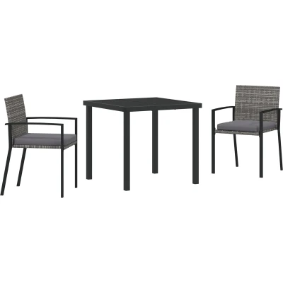 Afbeelding van vidaXL 3 delige Tuin Eetset Grijs Poly Rattan