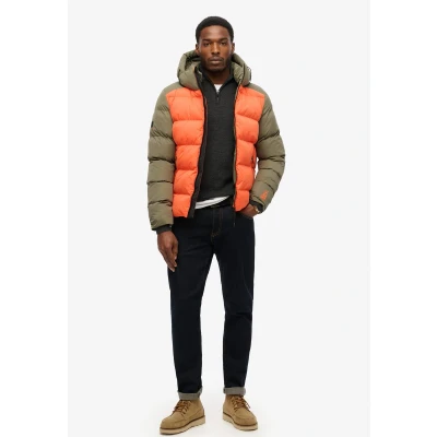 Afbeelding van Superdry Puffer Winterjas, Heren, Maat: Large, Khaki colourblock