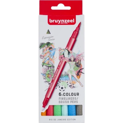 Afbeelding van Fineliner Brush pen Bruynzeel Creatives Rio de Janeiro set 6 kleuren
