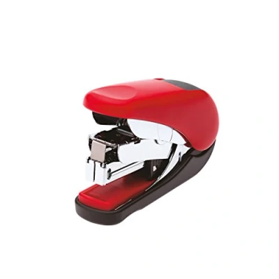 Afbeelding van PLUS Japan, mini nietmachine ST 10V in rood, platte met krachtondersteuning, nietcapaciteit tot maximaal 20 vellen, nietmachine, inclusief 300 nietjes nr. 10, 1 pack (1 x niet)