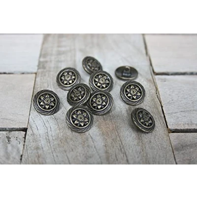 Afbeelding van 10 stuks knopen metaal 15 mm edelweiss gentiaan oogknoppen klederdrachtknopen zilver glanzend of oud messing (messing)