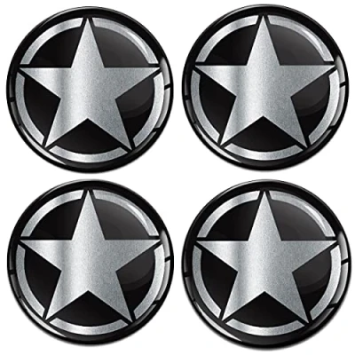 Afbeelding van Biomar Labs 4 x 55 mm 3D siliconen stickers voor wieldoppen naafdoppen wielsticker naafdop ster zilver A 4155