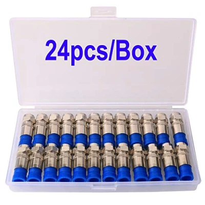 Afbeelding van Gebildet 24pcs RG6 F Type Coax Compressie Connector,Coaxiale Connector Fitting(Blauw)