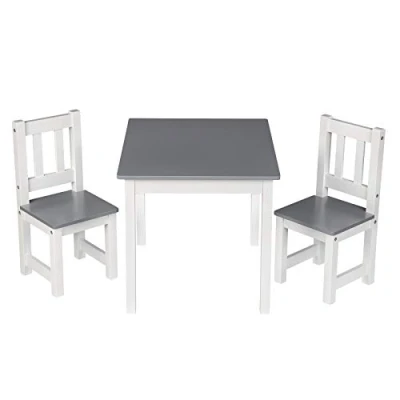 Afbeelding van WOLTU kindertafel met 2 stoelen, tafel en stoelen voor kinderen, afgeronde randen hoeken, kinderzitgroep van MDF, 60x48x50 cm, stoel 25x55x25 wit grijs