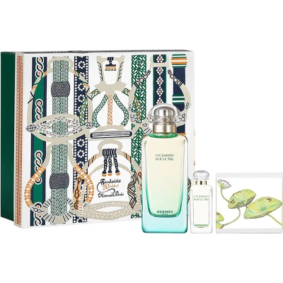 Afbeelding van Hermès Un Jardin Sur Le Nil Giftset 100 ml eau de toilette spray + 7,5 tasspray 50 g zeep cadeauset voor unisex