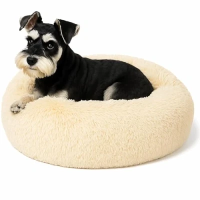 Afbeelding van Kalmerend donut kattenbed, pluizig pluche rond hondenbed, behaaglijk zacht wasbaar kussen, verwarmende huisdierbedden met antislip onderkant, anti angst binnen slapen knuffelnest voor kleine honden en