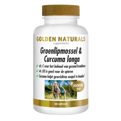 Afbeelding van Gratis Verzending: 2x Golden Naturals Groenlipmossel&amp;Curcuma longa 180 capsules