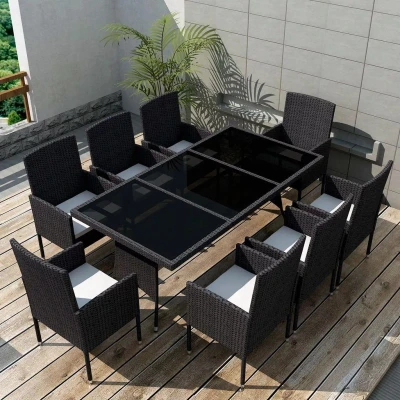 Afbeelding van vidaXL 9 delige Tuinset met kussens poly rattan zwart