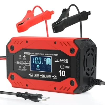 Afbeelding van Weinsamkeit Autolader, 10 A, intelligente volautomatische auto oplader, 12 V/24 V, met lcd display, geschikt voor auto, vrachtwagen, motorfiets, grasmaaier, bestelwagen, boot
