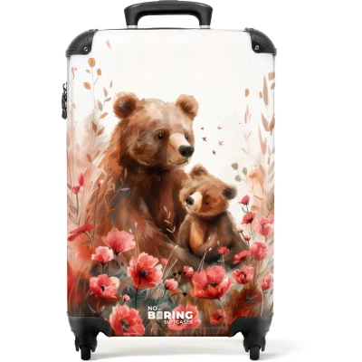 Afbeelding van NoBoringSuitcases.com® Kinderkoffer Kindertrolley Beren Bloemen Handbagage koffer lichtgewicht Reiskoffer trolley Rolkoffer met wieltjes Past binnen 55x40x20 en 55x35x28