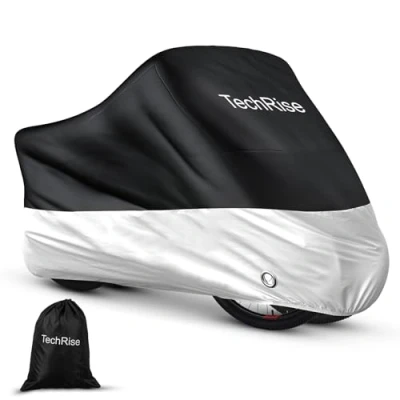 Afbeelding van TechRise fietshoes voor 2 3 fietsen, waterdichte van 210D Oxford, fietsgarage met slotgaten en zak, 220 x 110 95 cm, fiets/scooter/motorafdekzeil (zilverkleurig)