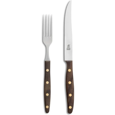 Afbeelding van Robert Herder Windmühle Steakvork en Steakmes RVS Glad Lemmet 12.5 cm Heft Walnotenhout