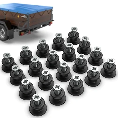 Afbeelding van Tarpofix® Dekzeilknoppen, dekzeilhaken, rond, incl. Schroeven voor aanhanger, dekzeil (20 stuks) robuuste aanhangerhaken bevestigingshaken personenaanhanger, boordwand, ronde knoppen net