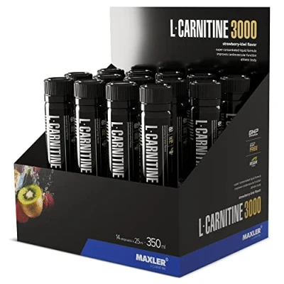 Afbeelding van Maxler L carnitine 3000 Strawberry Kiwi 14x25ml Hooggedoseerde Liquid Veganistisch voedingssupplement 3000mg actief sotff per portie 14 porties Inclusief maatbeker