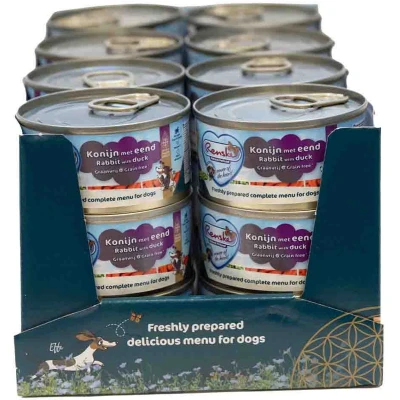 Afbeelding van 24x Renske Blik Vers Gestoomd Complete Menu Eend Konijn Graanvrij 95 gr
