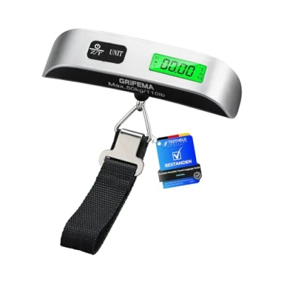 Afbeelding van GRIFEMA GA2005 Draagbare reisweegschaal, bagageweegschaal met lcd display, tot 50 kg, voor reizen in de open lucht, grijs