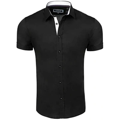Afbeelding van Carisma herenhemd met korte mouwen, effen, S 5XL, basic van 97% katoen, regular fit, voor heren, vrije tijd en kantoor, zwart, XXL