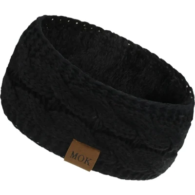Afbeelding van Warme gebreide fleece gevoerde winter hoofdband, Kleur Zwart, Onesize, haarband,
