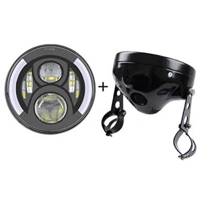 Afbeelding van SKUNTUGUANG 7 inch ronde led koplamp voor motorfiets, met witte DRL, gele knipperfunctie en lampbehuizing emmer, geschikt voorvork, 32 40 mm diameter