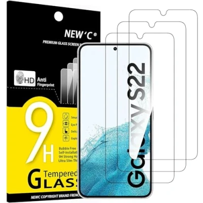 Afbeelding van NEW&#039;C 3 Stuks, Screen Protector voor Samsung Galaxy S22 5G, Gehard Glass Schermbeschermer Film 0.26 mm ultra transparant, resistent