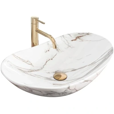 Afbeelding van REA Royal Opzetwastafel Waskom 60.5 x 36 16 cm Calacatta Glans Marmerlook