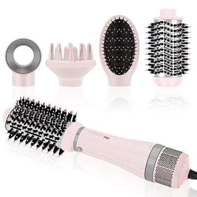 Afbeelding van PARWIN PRO BEAUTY Styler set, 4 in 1 haardroger, warmeluchtborstelset, föhnborstel met opzetstukken voor het drogen, gladmaken, volume en stylen, ionverzorging, 1000 watt, roze