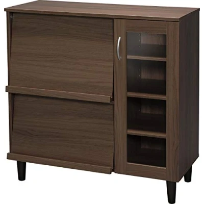Afbeelding van Iris Ohyama, Aufbewahrungsmöbel, Buffet, Geschirrschrank Mit Schiebeplatte und 6 Regalböden, Design, Mehrfachnutzen, Küche, Esszimmer, Wohnzimmer Cabinet KBN 9390 Braun