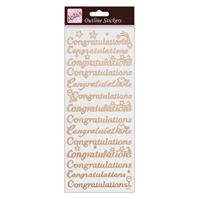 Afbeelding van Anitas Outline Stickers, gefeliciteerd, roségoud op wit, voor scrapbooking, kaarten maken, kinderspel, huiswerk, kunst, ambacht, verfraaien, decoratief, papier, kaart, glas, metaal, kunststof, schuim