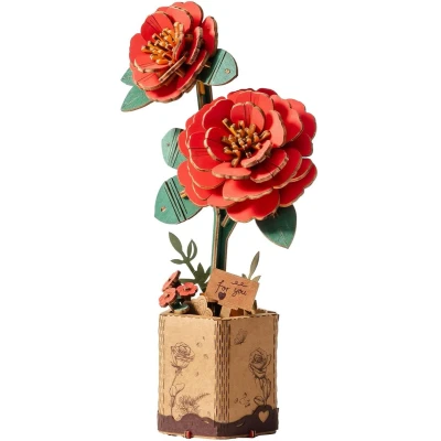 Afbeelding van Robotime Red Camellia TW031 Rode Camelia Knutselen DIY Houten bouwpakket Volwassenen