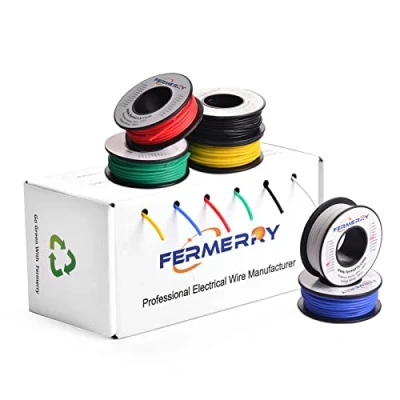 Afbeelding van 24 AWG vaste kern draad kit PVC gecoat 6 kleuren 7,62 meter of 25ft elke spoel Gauge vertind koper Hook up Wires door Fermerry