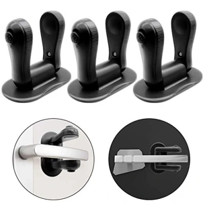 Afbeelding van SACONELL 3 Pack Zwarte Deur Hendel Lock Kinderbeveiliging Baby Proofing Sloten Zelfklevende handgrepen voor kast/kast/raam/lade/dressoir/dressoir/et Zwart