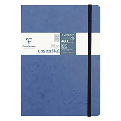 Afbeelding van Clairefontaine 793423C Age Bag Collectie Blauw Elastisch Gebonden Notitieboek My.Essential A5 14,8x21cm 192 Genummerde Pagina&#039;s Vierkante Ruitjes Ivoor Papier 90g Glanzende Karton, Lederen Kaft