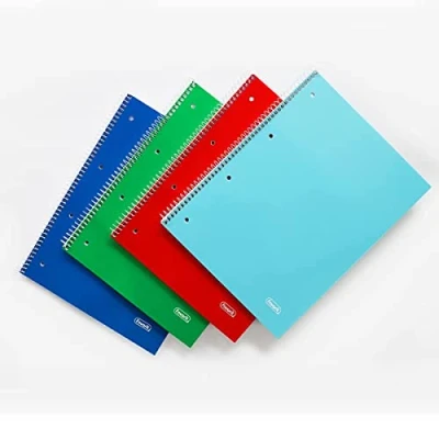 Afbeelding van Favorit Spiraalmappen A4, gestreept, 5 stuks, met gaten en microperforatie, papier 80 g/m², 1 rood, blauw, groen, turquoise + roterende kleur