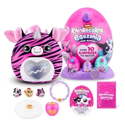Afbeelding van Rainbocorns ZURU Eggzania Mini Mania, Zebra, van Plush Surprise Unboxing with Animal Soft Toy, ideaal voor meisjes met Imaginaire Play (zebra)