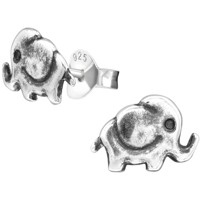 Afbeelding van JoyS Zilveren olifant oorbellen 9 x 6 mm geoxideerd