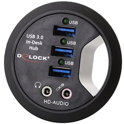 Afbeelding van Delock USB 3.0 Tafel HUB met audio Zwart