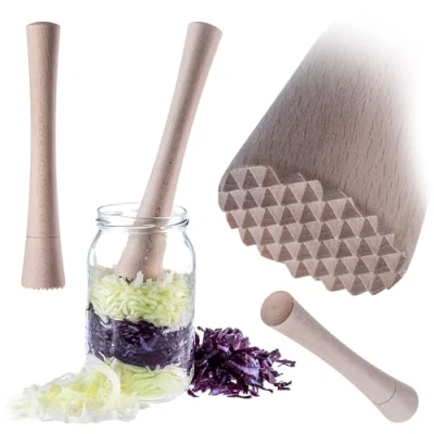 Afbeelding van KADAX Kruidenstamper van hout, 24 x 4 cm, voor het fermenteren zuurkool en kimchi, houten stamper, zuurkoolstamper, handstamper, stamper