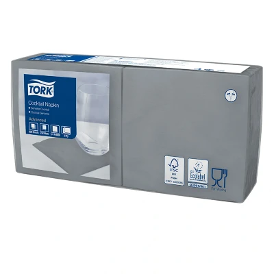 Afbeelding van Tork Cocktailservet 24x24cm 2 laags 1/4 vouw Grijs 477832