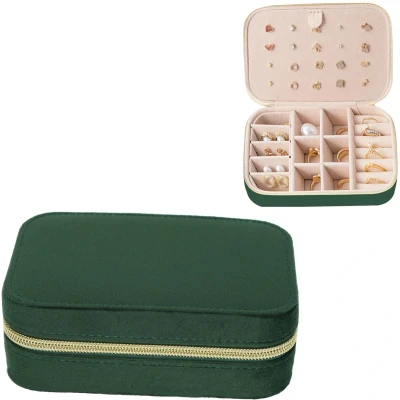 Afbeelding van Ibenzoa® Compacte en stijlvolle fluwelen sieradendoos met ritssluiting voor dames meisjes