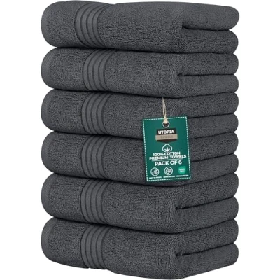 Afbeelding van Utopia Towels 6 Pak Premium Handdoeken Set, (41 x 71 CM) 100% Ringgesponnen Katoen, Lichtgewicht en Zeer Absorberend voor Badkamer, Reizen, Kamp, Hotel Spa (Grijs)