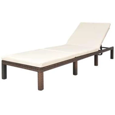 Afbeelding van Ligbed met kussen poly rattan bruin