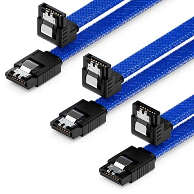 Afbeelding van deleyCON 3x 50cm SATA 3 Kabelset Datakabel 6 Gbit/s Aansluitkabel Verbindingskabel Moederbord HDD SSD Harde Schijf 1 S ATA Stekker 90 Haaks Blauw