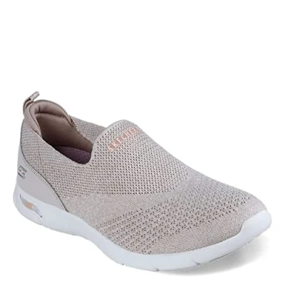 Afbeelding van Skechers Arch Fit Refine Don&#039;t Go Sneaker voor dames, taupe gemêleerde gebreide perzikkleur, 35 EU